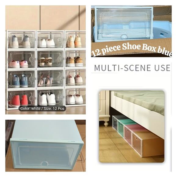 6 Pack Light Blue Stackable Shoe Storage Boxes Sneaker Organizer Display Case - Picture 1 of 4